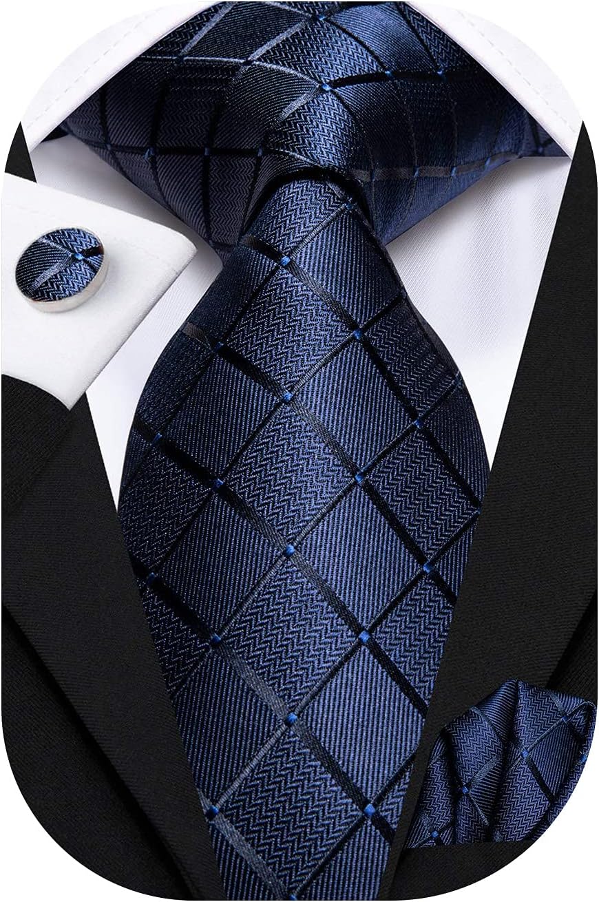 Hi-Tie Men 63inches Tie Set Extra Long Necktie Paisley Tie Pocket Suqare Cufflinks Big and Tall Men Tie