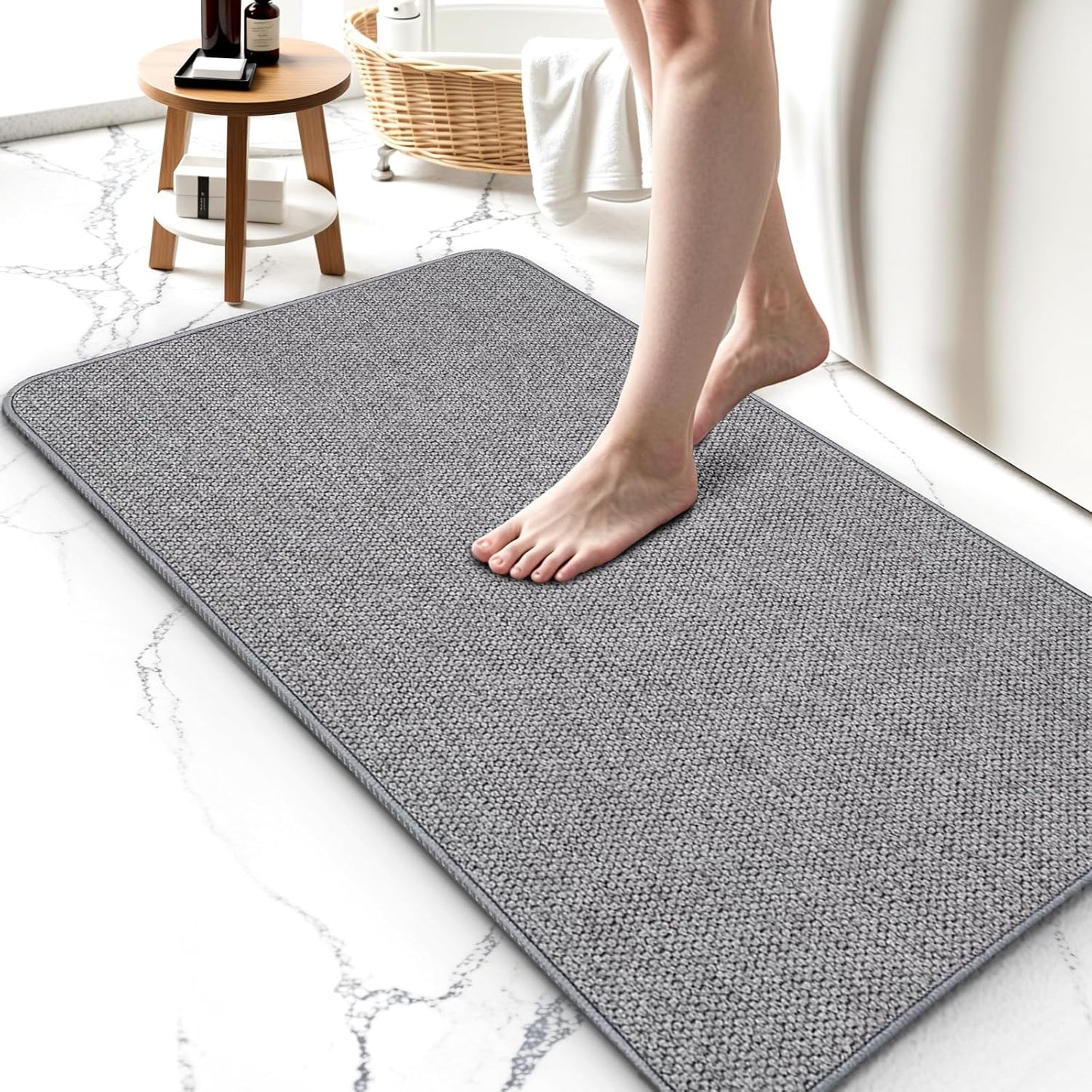 Upgraded Bathroom Rugs 24x36Inch, Thin Bath Mat with Rubber Backing Non-Slip, Absorbent,Quick Dry Machine Washable, Home Decor Accessories Cozy Cloth Bathroom Mat fit Under Door/Sink/Tub/Shower-Gray