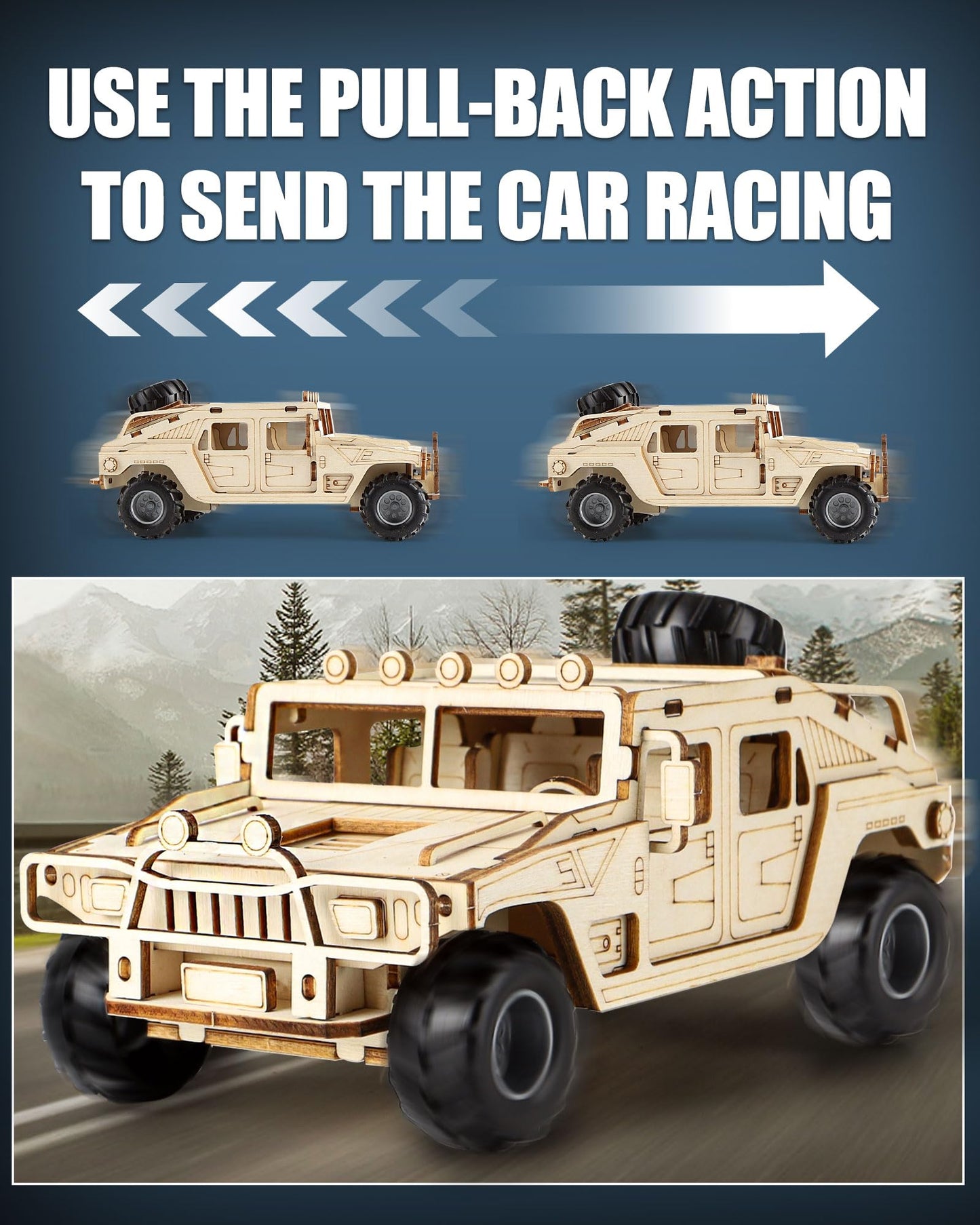 MOCBURIKU 3D Wooden Puzzles Model Car Kits to Build for Adults, DIY Off-Road Cars Building Kits, Brain Teaser Pull Back Toys, Gift for Men Boys on Birthday/Christmas Day (Off-Road Car)