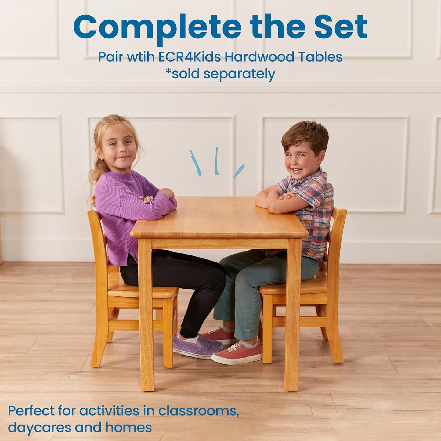 ECR4Kids Three Rung Ladderback Chair, 12in Seat Height, Classroom Seating, Honey, 2-Pack