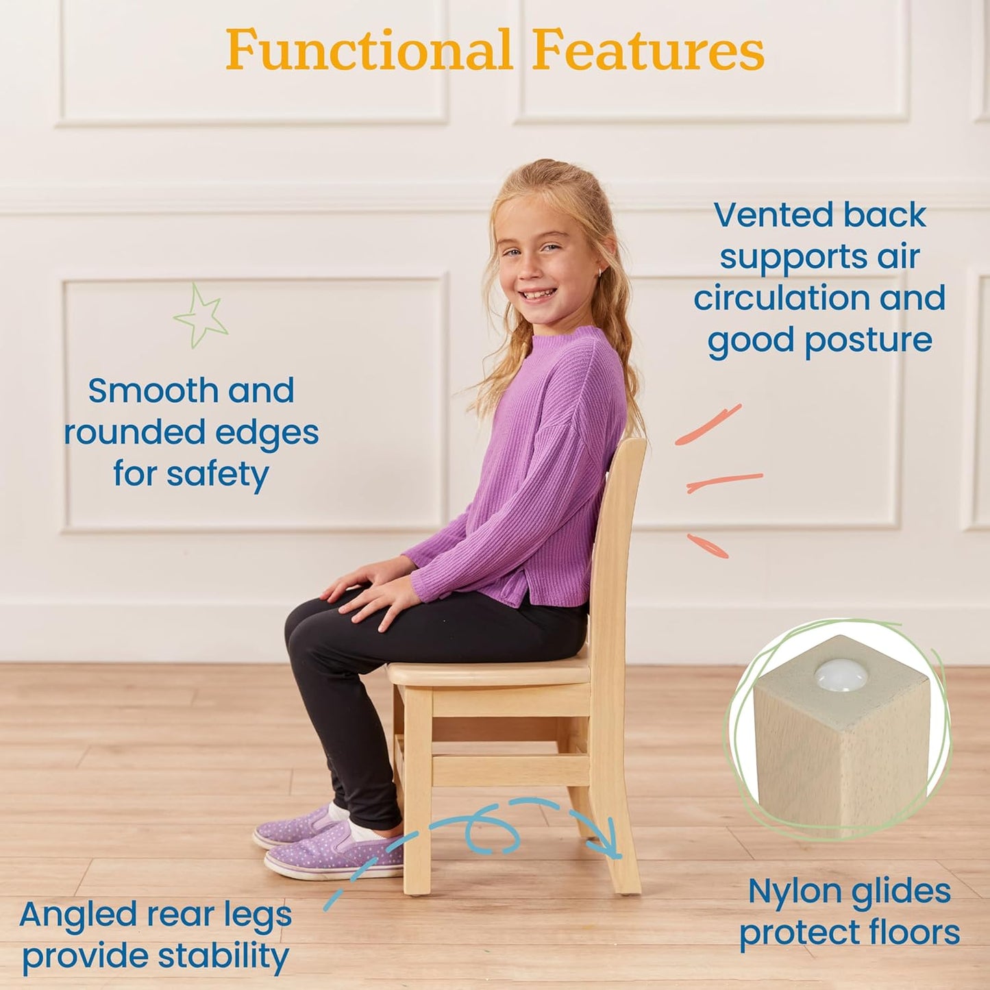 ECR4Kids 24in x 24in Hardwood Table and Chair Set2in Seat Height, Kids Furniture, Antique White