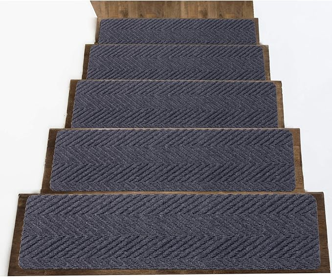 Indoor and Outdoor Carpet Stair Treads - 32" x 8" Non-Slip Stair Treads Carpet for Wooden Steps - Rubber Stair Tread Mats - Stair Rugs Anti Slip for Kids Elders and Dogs – Grey Set of 14
