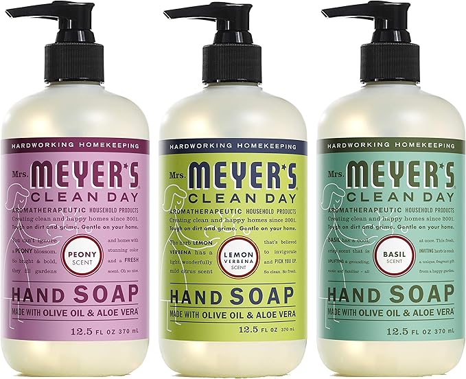 Mrs. MEYER'S CLEAN DAY Liquid Hand Soap Variety Pack 12.5 OZ Each, 3 Count (Lemon Verbena + Basil + Peony)