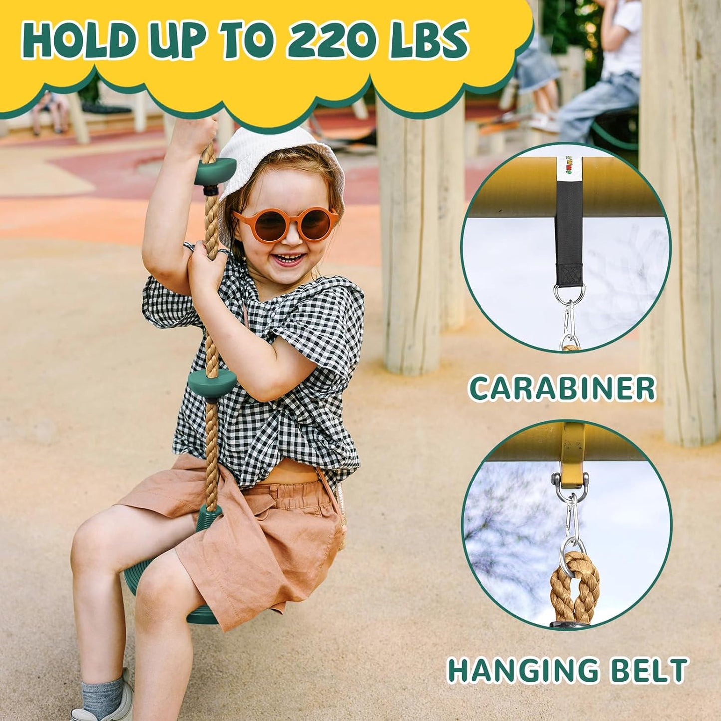 ZNCMRR Tree Swing Climbing Rope, Heavy Duty Swings Seat Replacement for Kids Disc Rope Climbing Swing Seat for Tree Indoor Outdoor Playground Swings Set Accessories(Green)