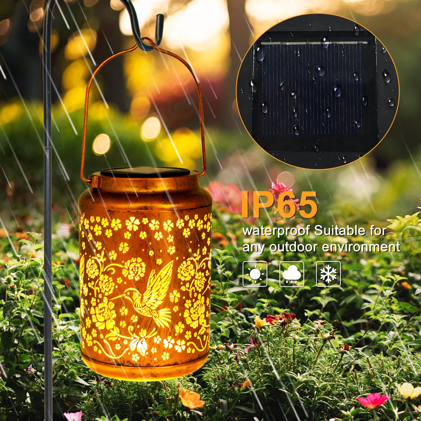 YISITEONE Hummingbird Outdoor Solar Lanterns, Garden Waterproof Metal Hanging Decor Lights for Patio Yard Pathway Lawn Front Porch, Birthday Gardening Gifts for Women Mom Grandma