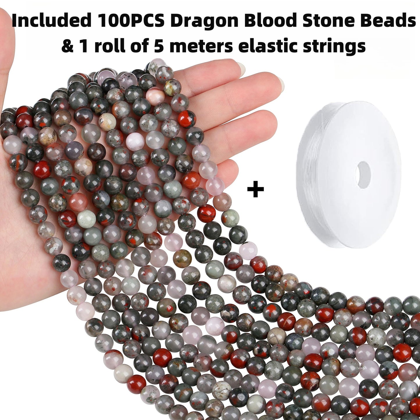 QINJIEJIE 100PCS Dragon Blood Stone Beads 8mm Natural Stone Beads Round Loose Gemstone Bead for Bracelet Beading Crystal Jewelry Making DIY Necklace Earrings 0.32"