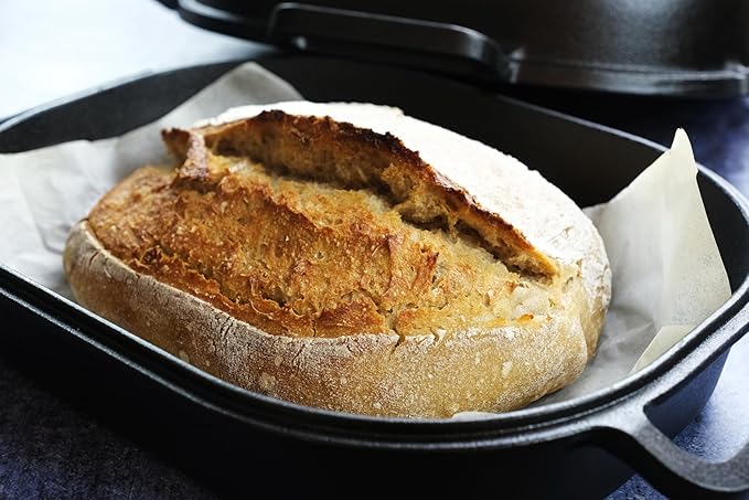 Crucible Cookware Extra Large Cast Iron Artisan Bread Pan 6 Loop Handles Deep Lid for Steam Baking
