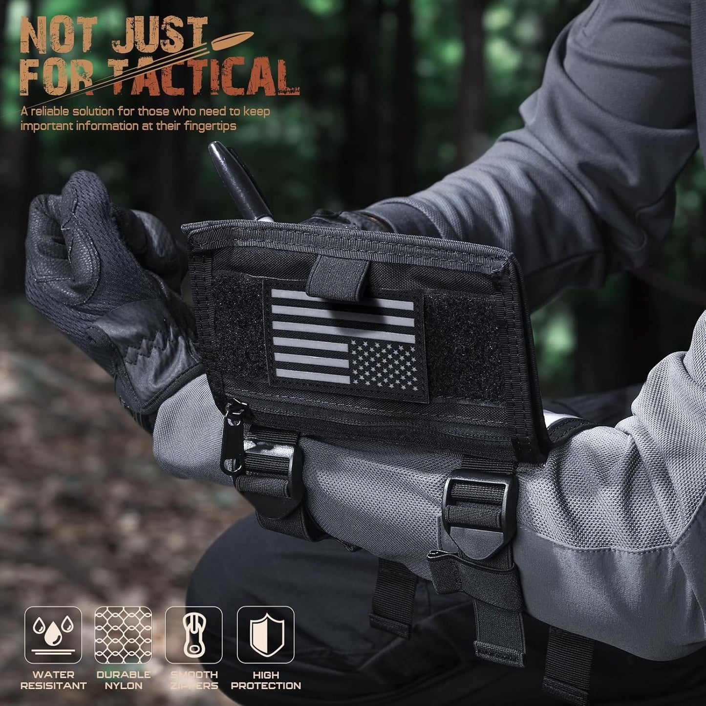 LIVANS Map Case Tactical Arm Sleeve QB Wristband Map Pouch Tactical Armband Sleeve Military Arm Wrist Pouch Document DOPE Card Holder for Shooting Rescue Field Measurement, Include Flag Patch