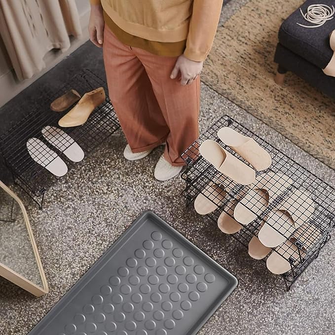 Heavy Duty Floor Protection Tray - Weather Resistant Plastic Utility Shoe Mat for Indoor and Outdoor Use in All Seasons, Muddy Tray, Black 29x15x1 INCH