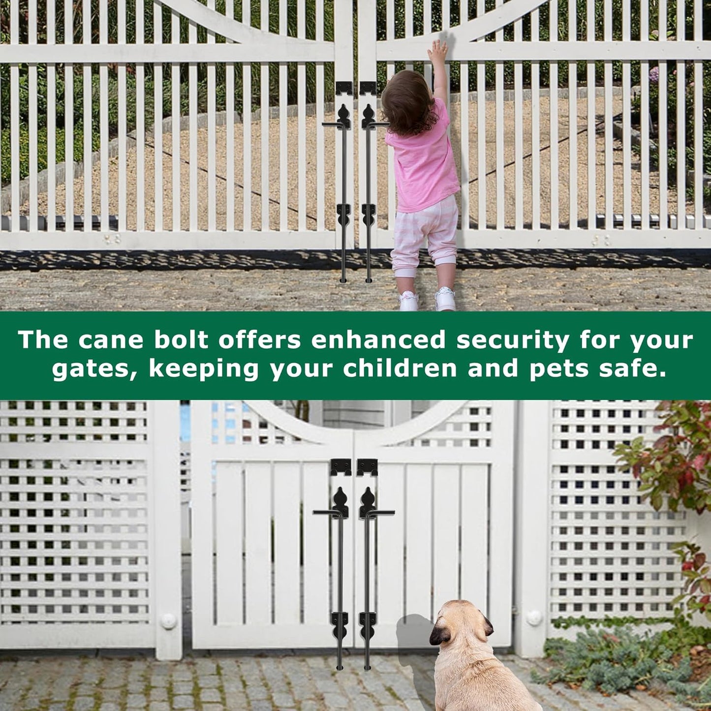 18" Heavy Duty Cane Bolt, Gate Drop Rod for Vinyl Gate Latch, Cane Bolts for Gates for Wood PVC Vinyl Metal Fences Gates-1 Pack
