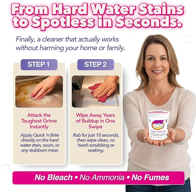 Quick 'n Brite Hardwater Stain Kit - 32oz All Purpose Cleaning Paste, Microfiber Towel, two Melamine Sponges, Scraper Tool