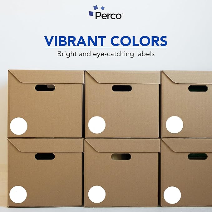 Perco White 3-Inch Perforated Circle Dot Sticker Labels — 10 Rolls, 5,000 Round Stickers — with Permanent Adhesive for Moving Boxes, Sale Signage, Displays, Status Messaging—Made in USA