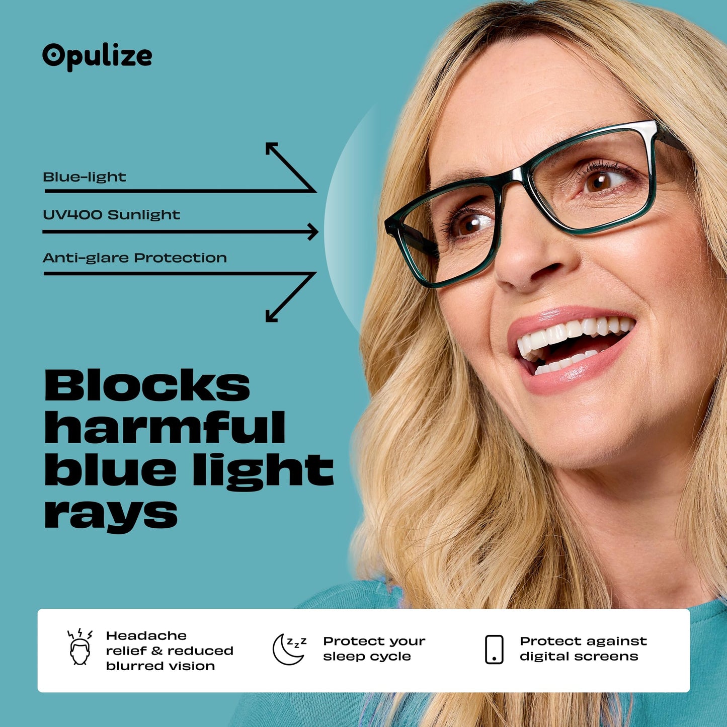 Opulize Nyx Blue Light Blocking Glasses For Women Men, Rectangular Frame With Uv & Eyestrain Protection, Anti-Glare Computer Gam