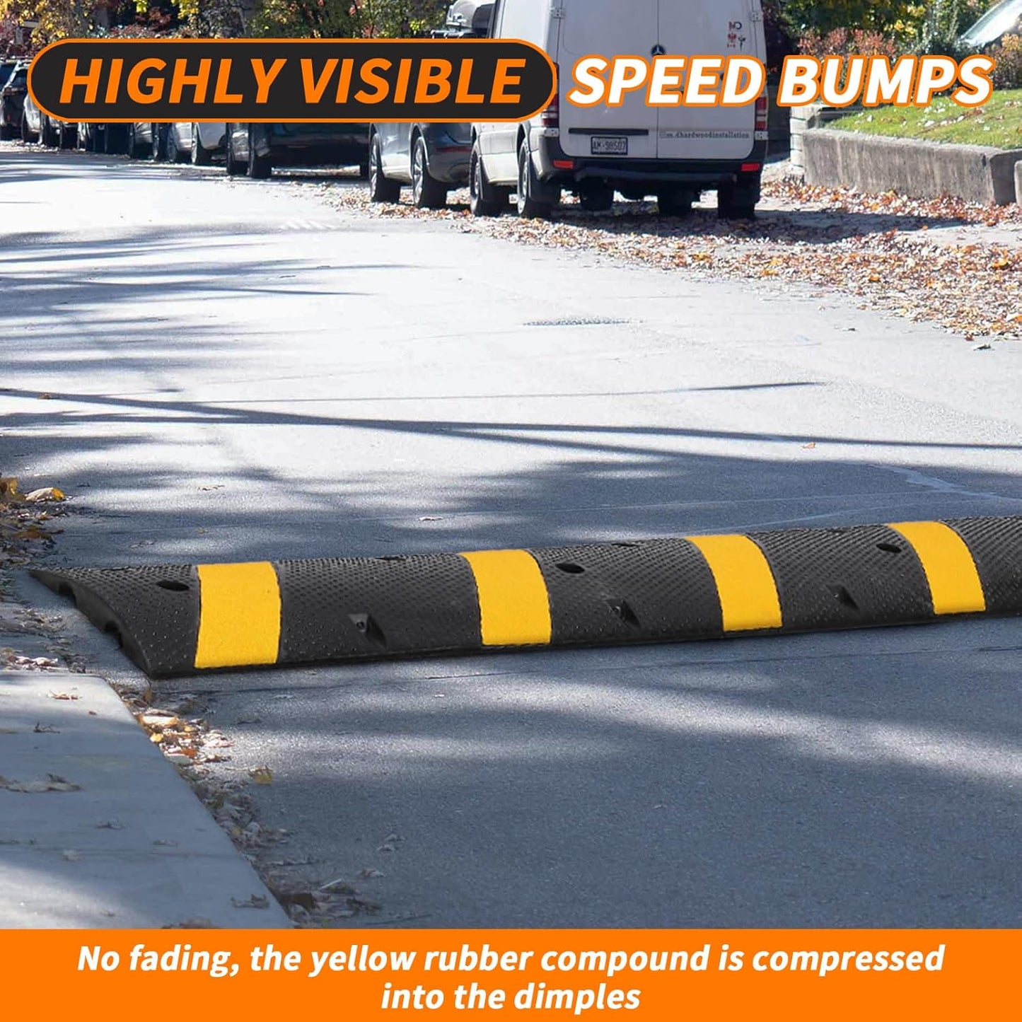 6 Ft Rubber Speed Bumps 2 Pack, Heavy Duty Speed Bumps for Driveway Rubber Gravel Road Asphalt Parking, Modular Driveway Speed Bumps Cable Protector Ramp with 8 Bolts Spikes