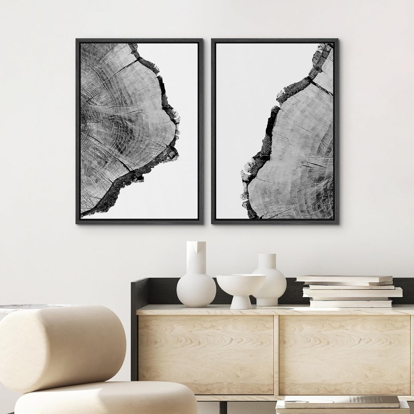 SIGNWIN Framed Wall Art Print Set Black & White Close Up Tree Ring Details Nature Wilderness Photography Modern Art Multicolor for Living Room, Bedroom, Office - 24"x36"x2 Black