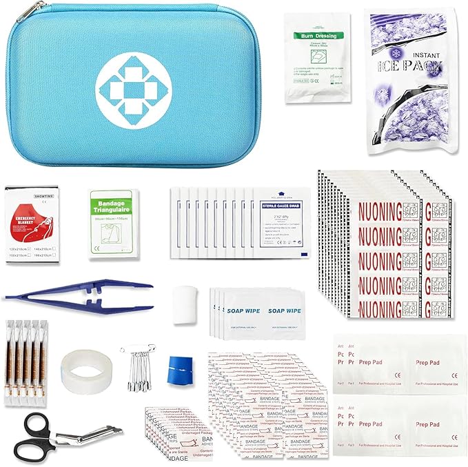 276PCS Small Travel First Aid Kit Supplies for Business, First Aid Kits Backpacking Essentials Items Trauma First Aid Survival Kits for Home Outdoor Adventure, Blue AMORNING