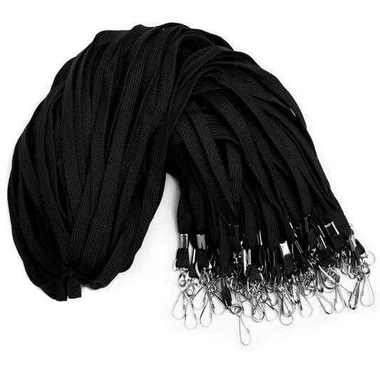 Corpafly 100-Pack Black Lanyards for ID Badges with Swivel J-Hooks - Versatile Neck Lanyard for Keys, Card Holders, Whistles, and More - Ideal for Offices, Teachers, Kids, and Cruise Ship Cards
