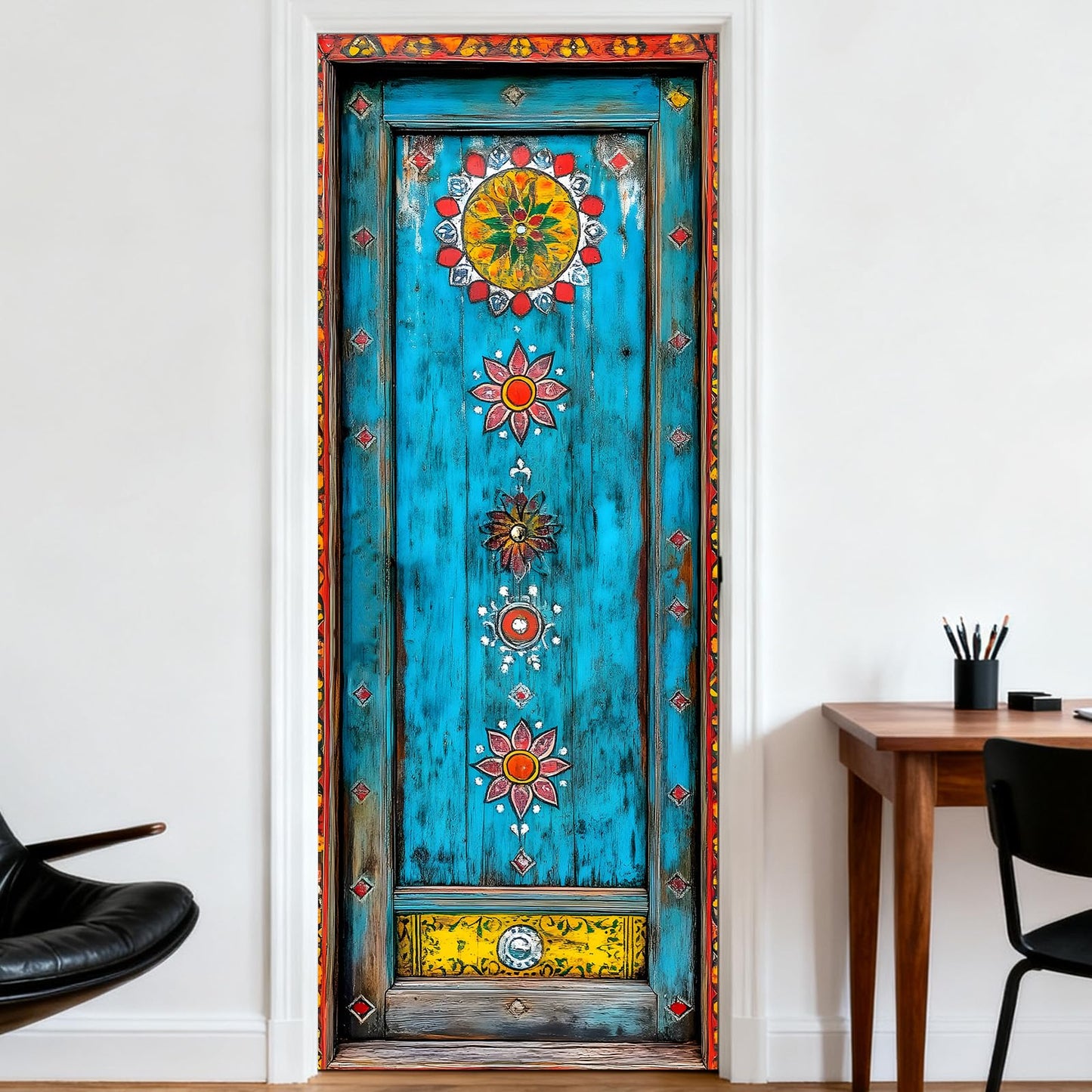 Nuxovilar Door Sticker Door Covers Decorative Stickers Peel and Stick Floral Pattern PVC 30.3x78.7 inches Decorative Stickers Peel and Stick Decor Home entryway Kitchen