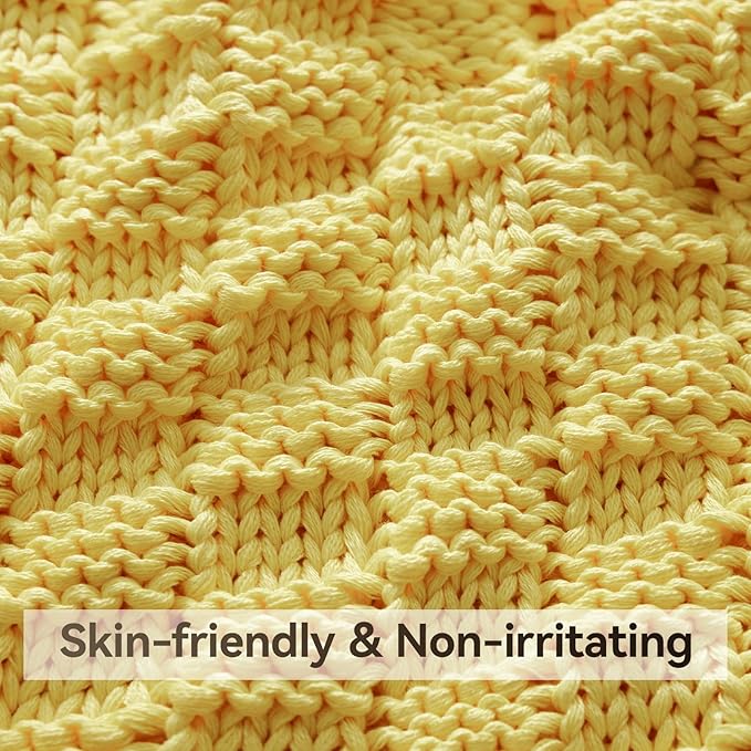 Knitted Weighted Blanket for Adult, No Beads Heavy Blanket 50” x 60'' 7lbs, Breathable Chunky Knit Blanket, Cooling Weighted Blanket for Hot Sleepers, Christmas Home Decor (Yellow)