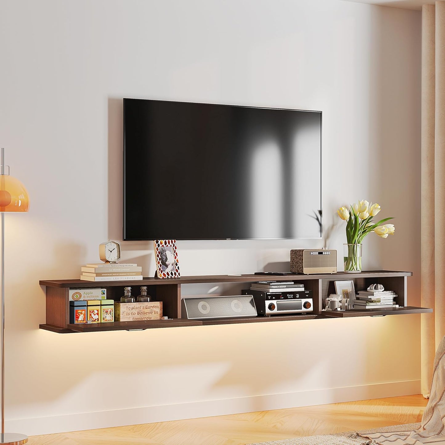 Floating TV Stand with 2 Doors,78'' Wall-Mounted TV Console,Floating TV Cabinet,Floating Console Shelf,Wall Mounted TV Cabinet(Walnut)