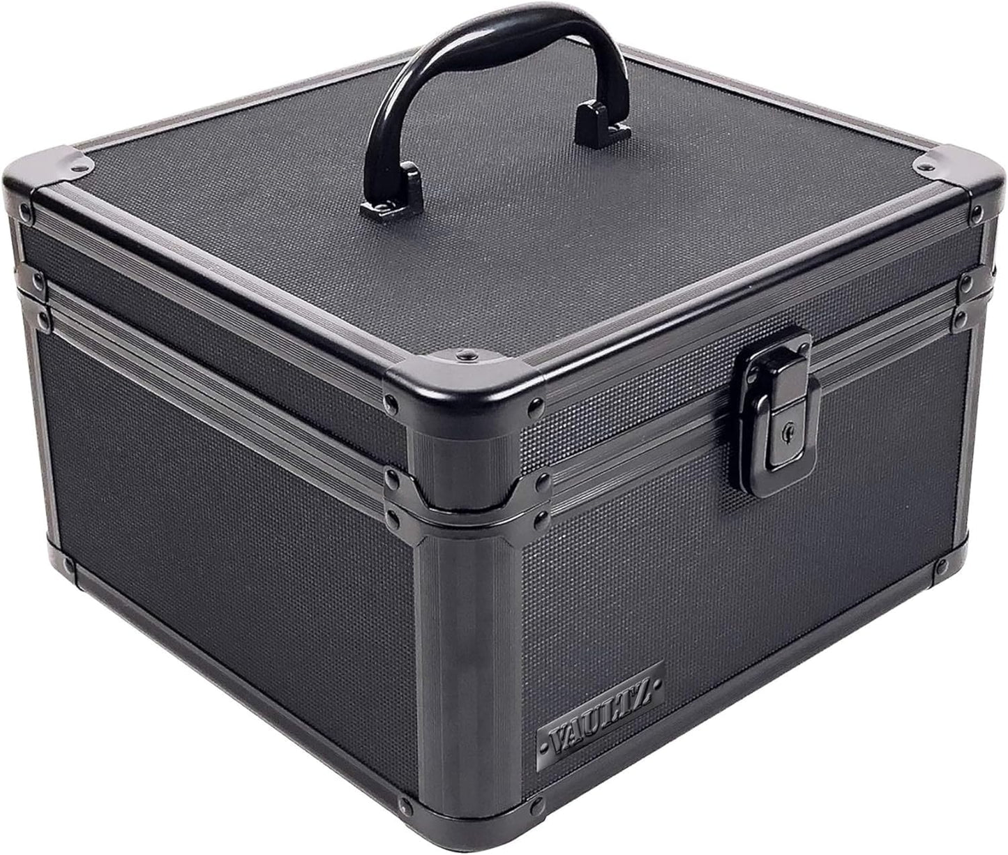 Vaultz Portable Safe Box - 10 x 10 x 6.5 Inch Large Storage Box with Lock, Mesh Pocket & Adjustable Compartments for Cash, Documents and Valuables - Tactical Black