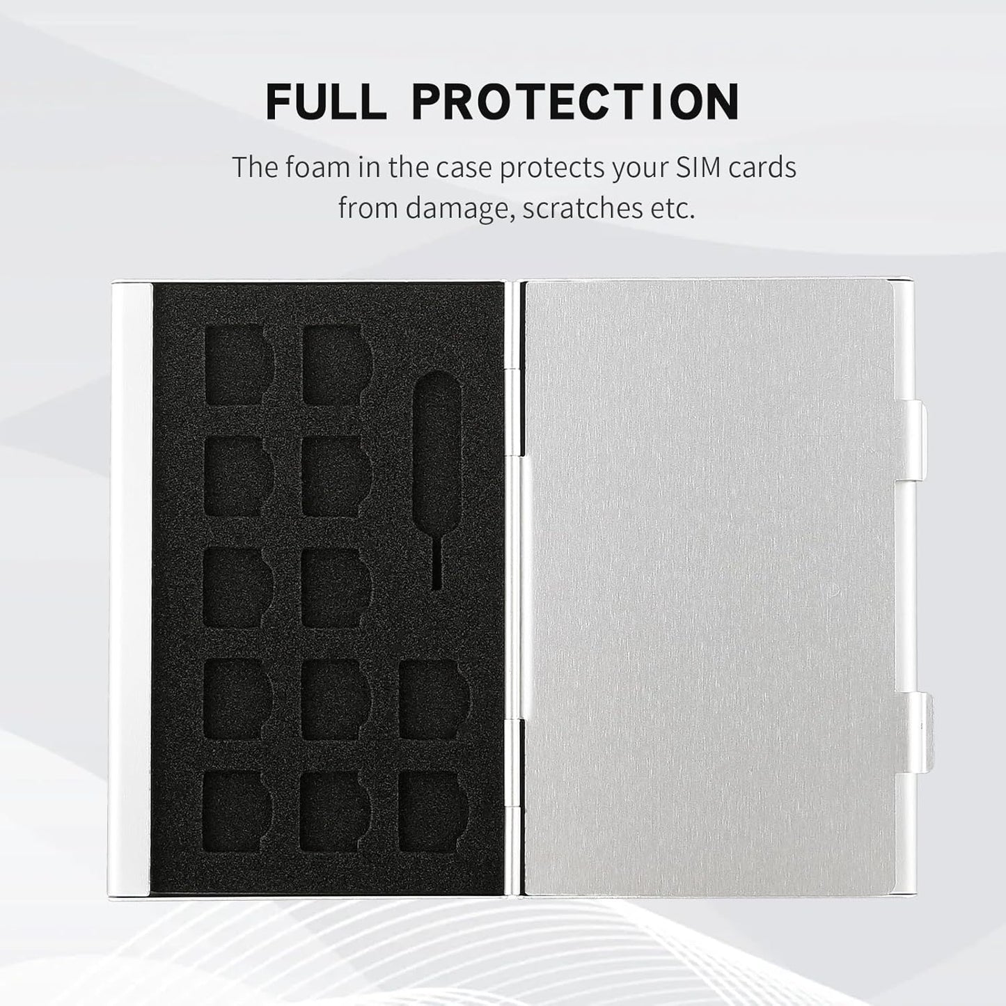 Aluminum SIM Card Case, 21Slots Ultrathin SIM Card Holder, Fit for 4 SIM Card, 4 Micro sim Card, 12 Nano sim Card and 1 Cell Phone Eject Pin Slots, Silver
