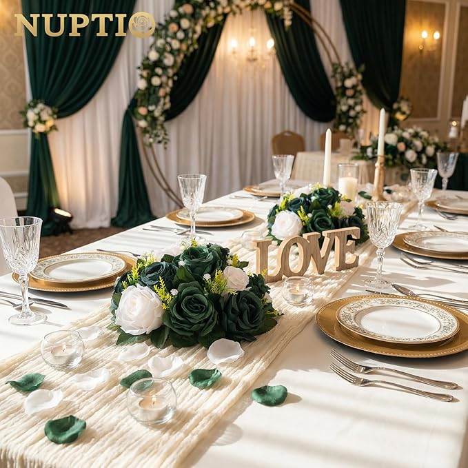 NUPTIO Green Flower Ball Centerpieces: 6 Pcs Artificial Rose Arrangements for Wedding Party Tables Decorations - Fake Silk Floral Kissing Balls for Home St Patrick's Day Christmas Event Dining