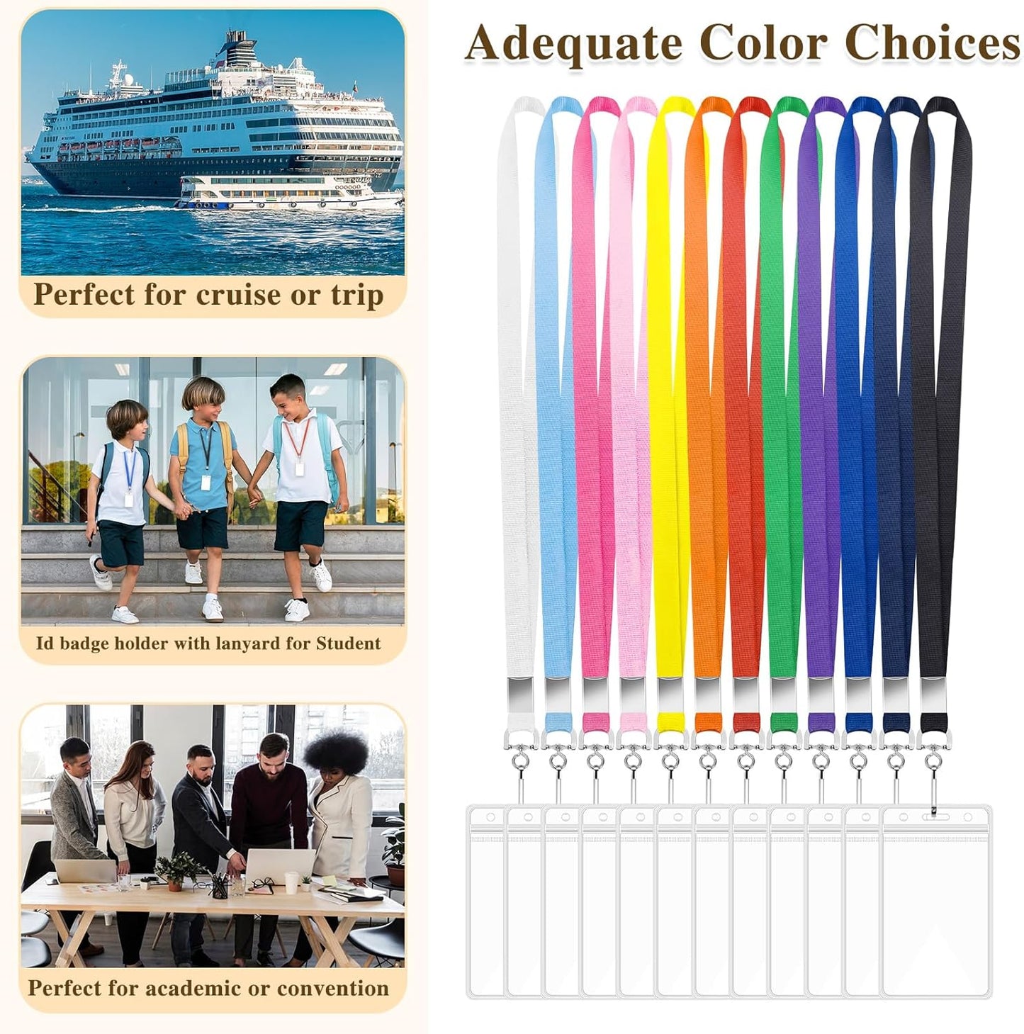 96 Pack Lanyards for ID Badges Cruise Lanyard for Ship Cards with Waterproof ID Badge Holder Cruise Essentials 2025 (12 Colors)