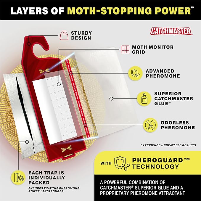 Catchmaster Clothes Moth Traps with Premium PheroGuard Technology – XL, Extra-Strength Glue – Odorless, Traps & Eliminates Moths – Protects Clothes, Closets and Wardrobes – 6-Pack