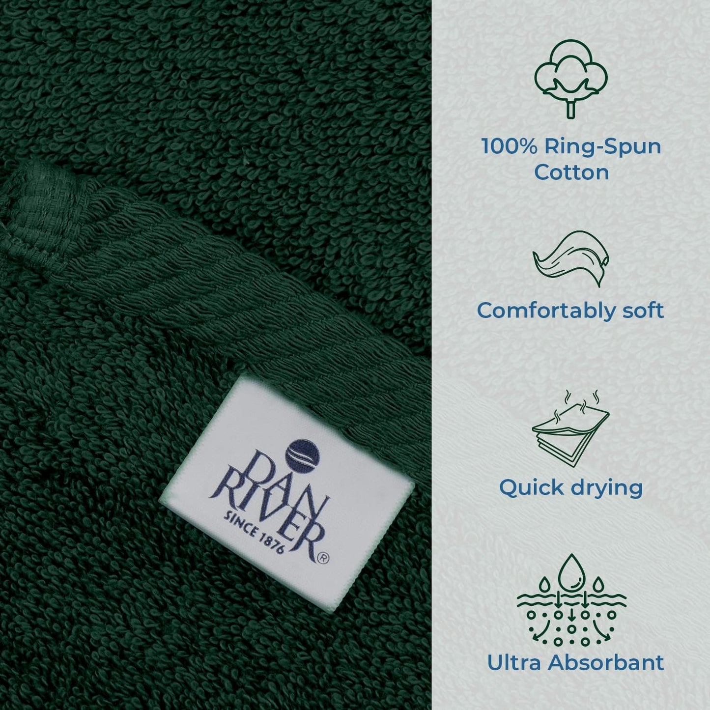 DAN RIVER Pack of 1 Bath Sheet 40x80 Inches, Oversized Bath Towels Extra Large, Organic Cotton Towels for Bathroom - Hunter Green