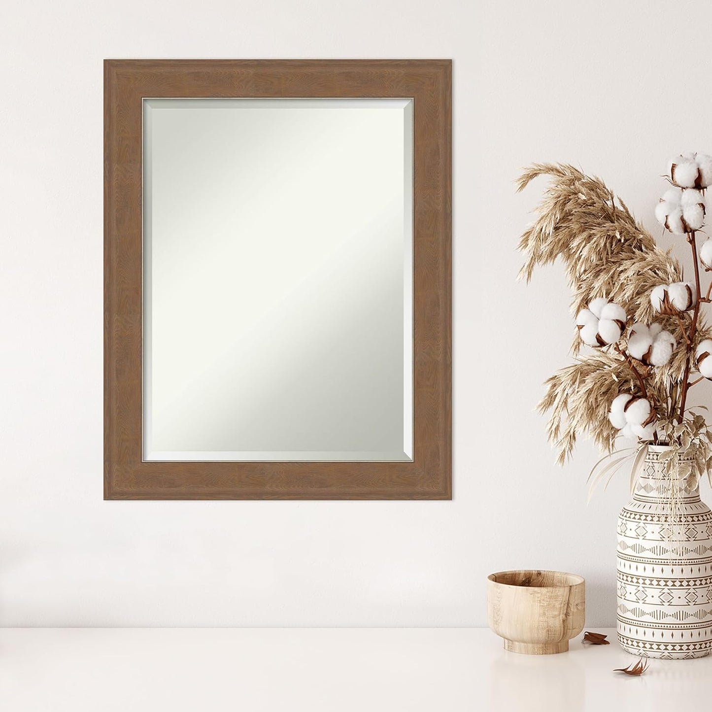 Amanti Art Brown Wall Mirror 29x23 Alta Medium Brown Rectangle Bathroom Mirror for Wall Decor Living Room, Medium Rustic Farmhouse Frame, Hangs Horizonally and Vertically, Bathroom Decor, Beveled Edge