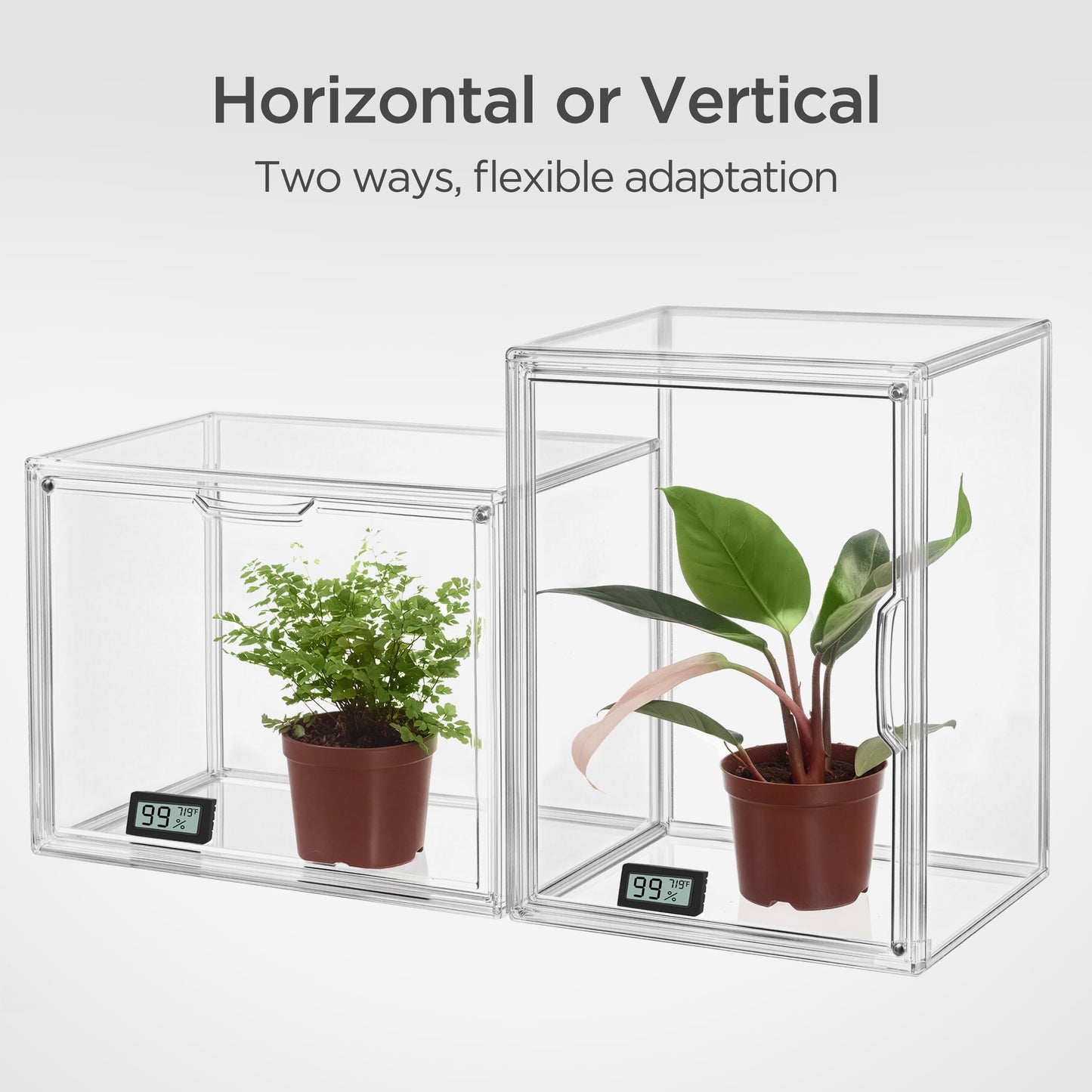 HBlife Mini Greenhouse for Indoor, Clear Stackable Green House with Magnetic Waterproof Door for Small Plants Nursery Germination and Display, Tabletop Portable Greenhouse, 14.1x8.6x10.6 Inch (2 Pack)