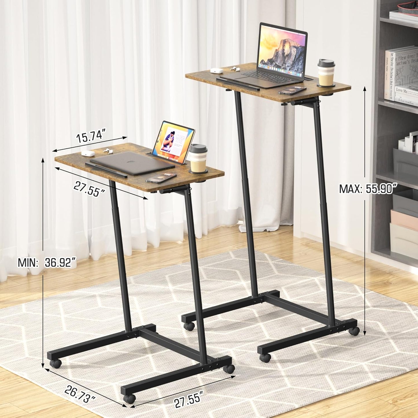Treadmill Desk, Mobile Small Standing Desk with Wheels for Walking Pad, Portable Table for Laptop, Rolling Table Adjustable Height, Bedside Table