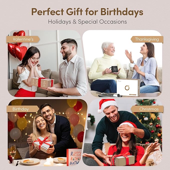 Coffee Mug Warmer Set, ±1°F Precision Temperature Control Smart Heated Mug for Desk, Electric Coffee Warmer with Auto Shut Off & Real-Time Temp Display, Gifts for Men Women, 15oz Ceramic Mug, Black