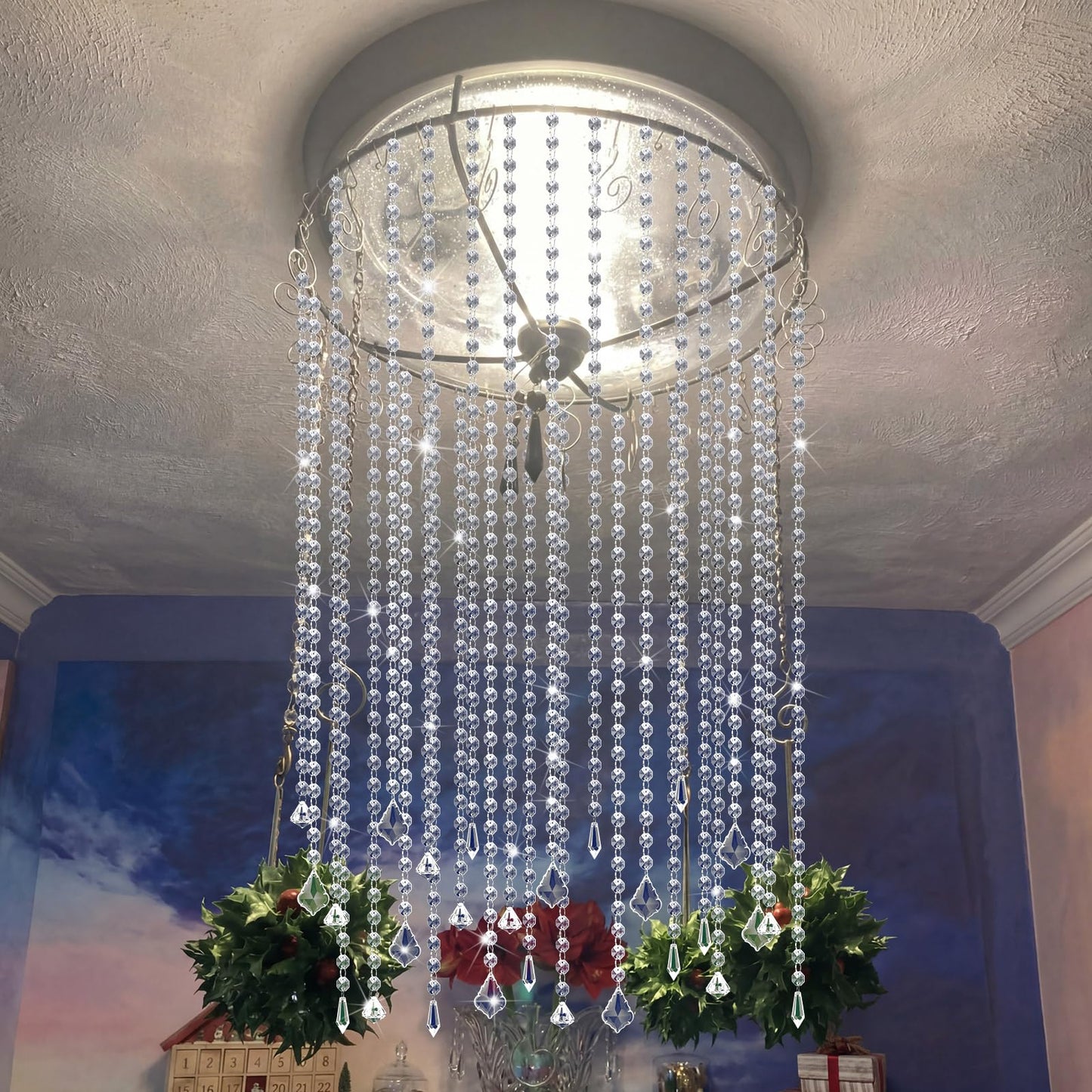 Teyva Daily 24 Pcs 13 Inch Clear Acrylic Crystal Garland Strands Hanging Chandelier Beaded Chain Ornament String Decorations Beaded Chain Garland Curtain for Wedding Party Manzanita Tree Centerpiece