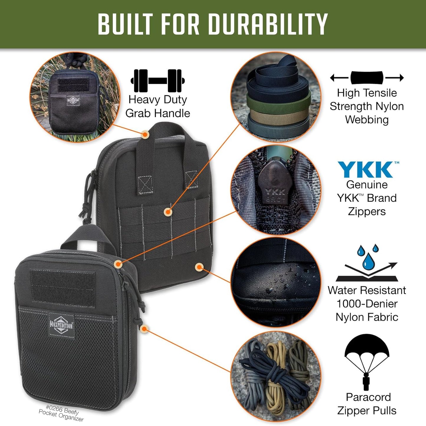 MAXPEDITION Beefy Pocket Organizer, Compact, MOLLE-Compatible, 1000D Nylon Tactical Pouch, Everyday Carry Tool and Gear Storage for Outdoor, Tactical, Survival, 0266
