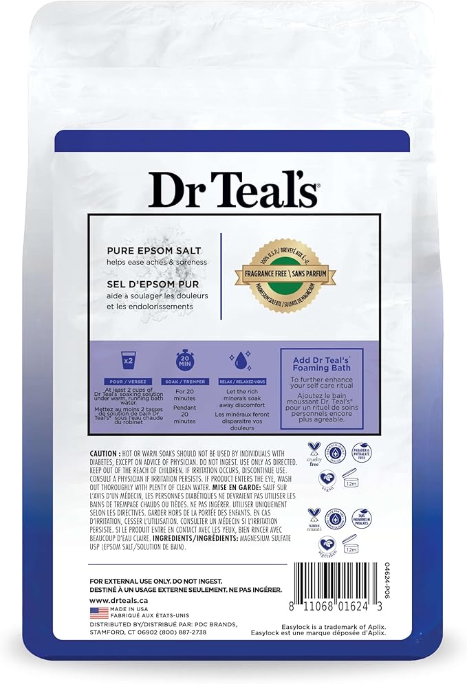 Dr Teal's Epsom Salt Magnesium Soak, Fragrance Free, 4 lbs