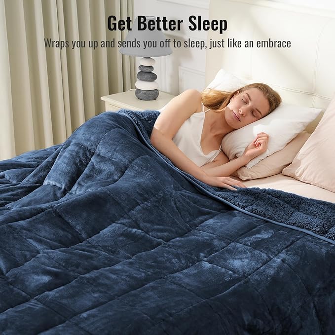 Uttermara Weighted Blankets for Adults Full Size, 15lbs 48x72 inches Blanket with Soft Warm Plush Sherpa Fleece, Washable Thick Heavy Throw for Sleep, Anxiety and Calming, Navy Blue