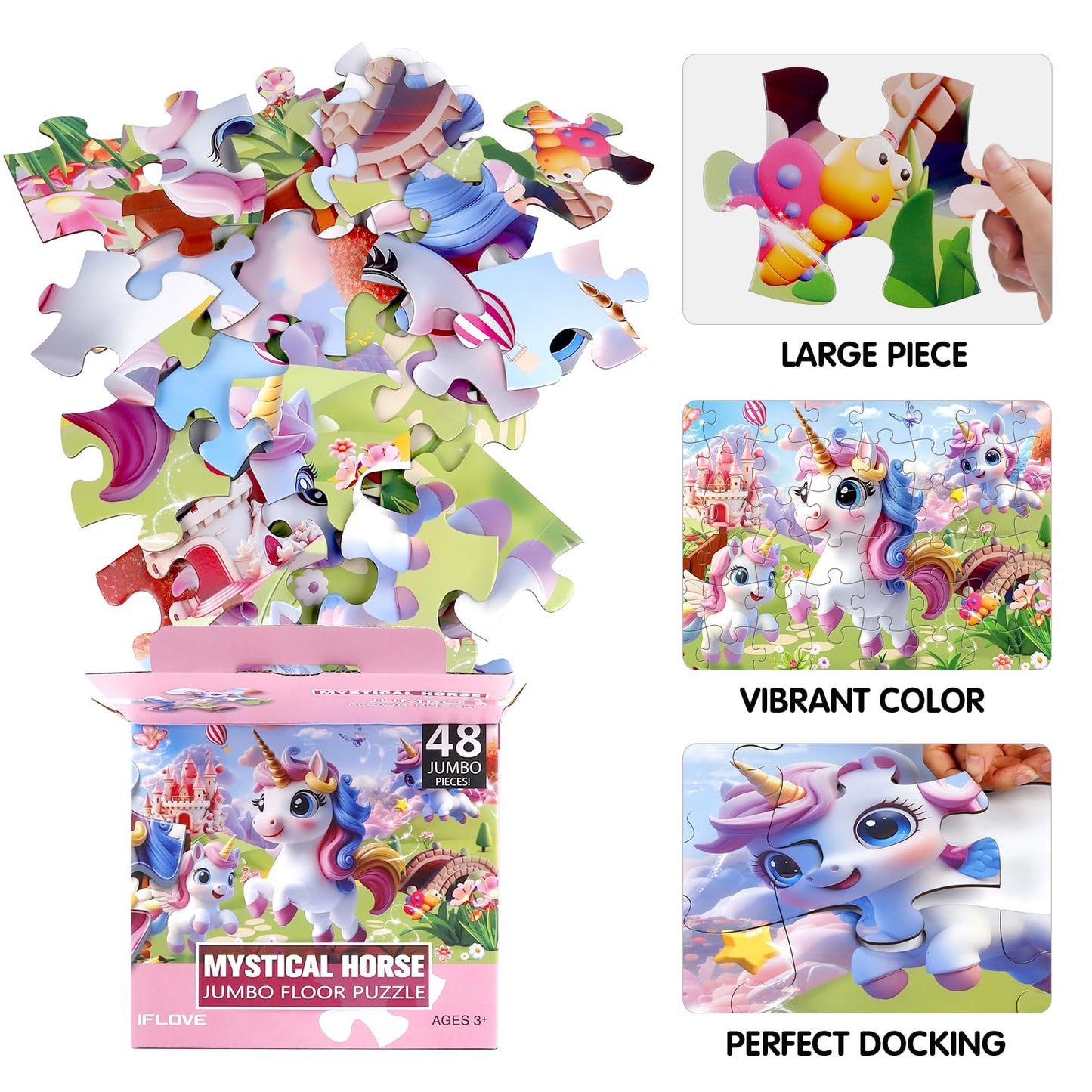 Jumbo Floor Puzzle for Kids,48 Piece Unicorn Large Jigsaw Puzzles,Puzzle for Toddler Ages 3-5,Fun Educational Preschool Learning Toy Easter Gift for Boys & Girls Ages 4-8