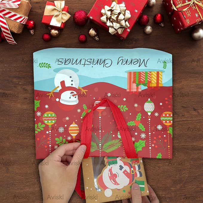 24PCS Christmas Tote Treat Non-Woven Gift Bags with Handles for Gifts Wrapping Shopping, Xmas Party Supplies, 12.8 * 9.8 * 6.7inch