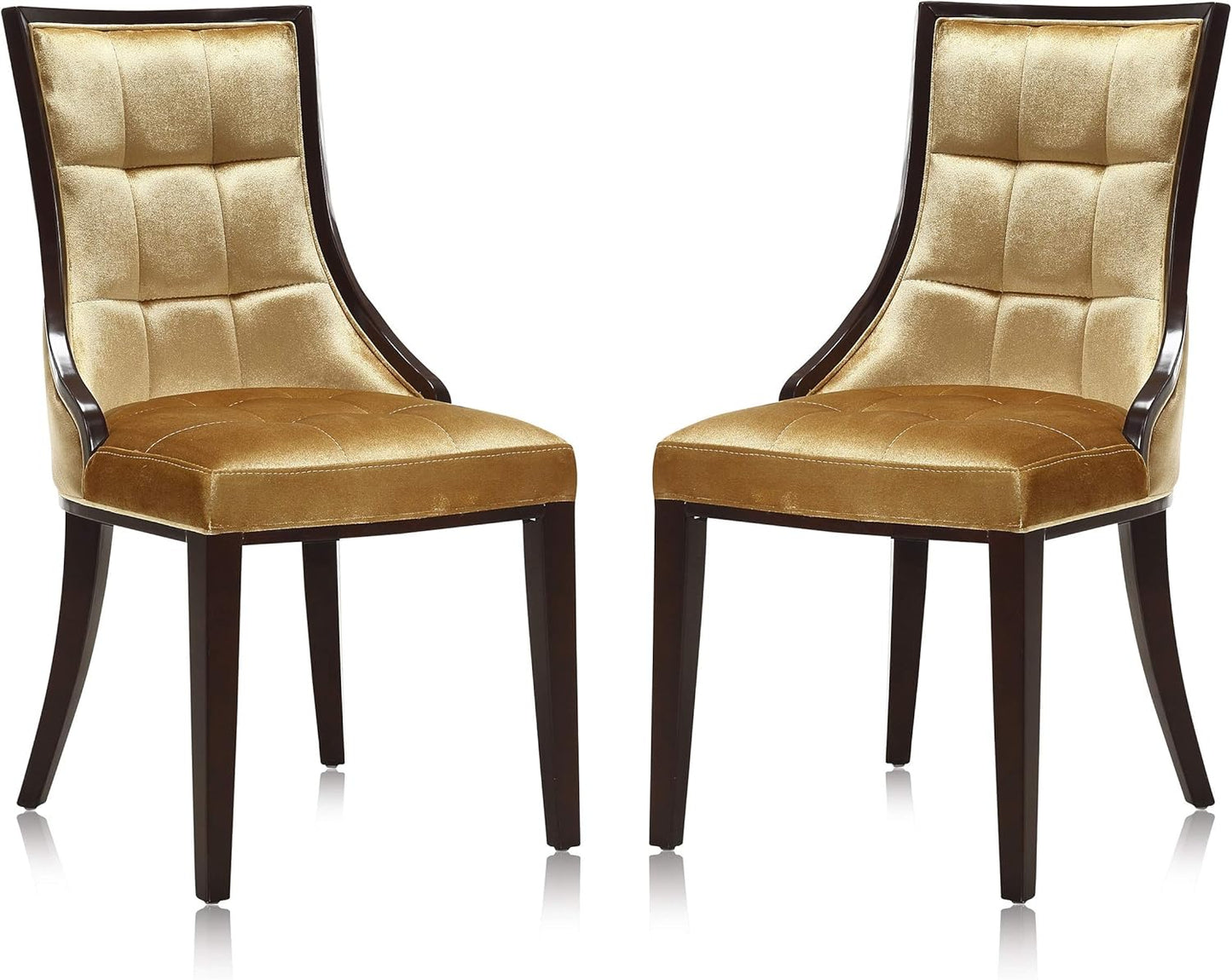 Manhattan Comfort Fifth Avenue Velvet Dining Chairs, Parsons Accent Furniture with Padded Wingback Seat, Fine Rectangular Stitching and Solid Beech Wood Frame, Set of 2, Antique Gold