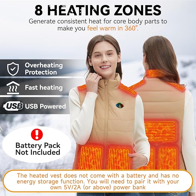 KOVNLO Heated Vest Women, (Battery Pack Not Included) Smart Controller With Lights-out, Electric Warming Heated Jackets