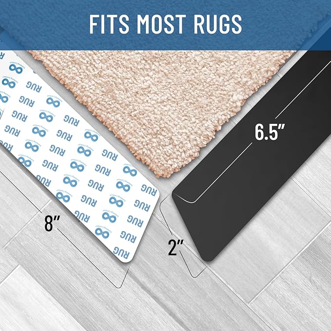 Everlasting Comfort Area Rug Gripper for Hardwood Floors - No Damage Non Slip Rug Pads, Floor to Carpet Tape for Holding Rugs in Place, Washable and Reusable, Double Sided Anti Slip Tape - 8 Pack