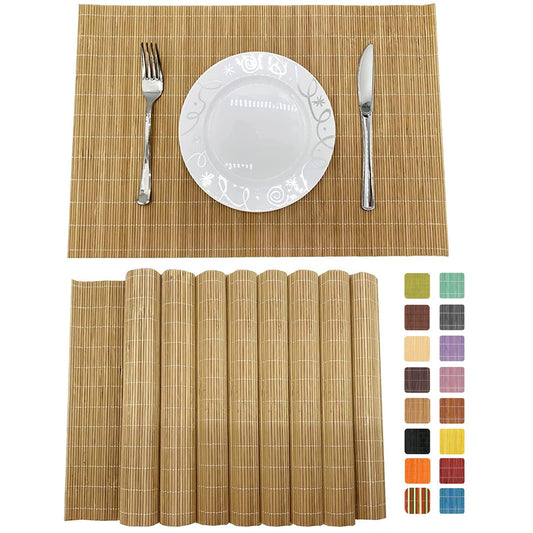 ANDSTAR Set of 8 Pcs Bamboo Placemats Sushi Rolling Mat Japanese Style Natural Anti-Slip, Washable Heat-Resistant Table Mats for Dining Room and Kitchen（Brown）