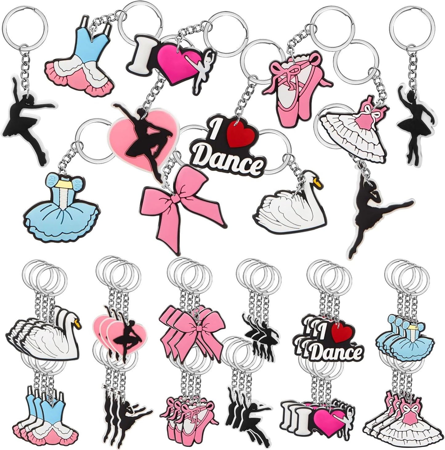 Batiyeer 36 Pack Dance Keychains Bulk Party Favors Sports Ball Key Chains Funny Keyring Gifts for Birthday Supplies
