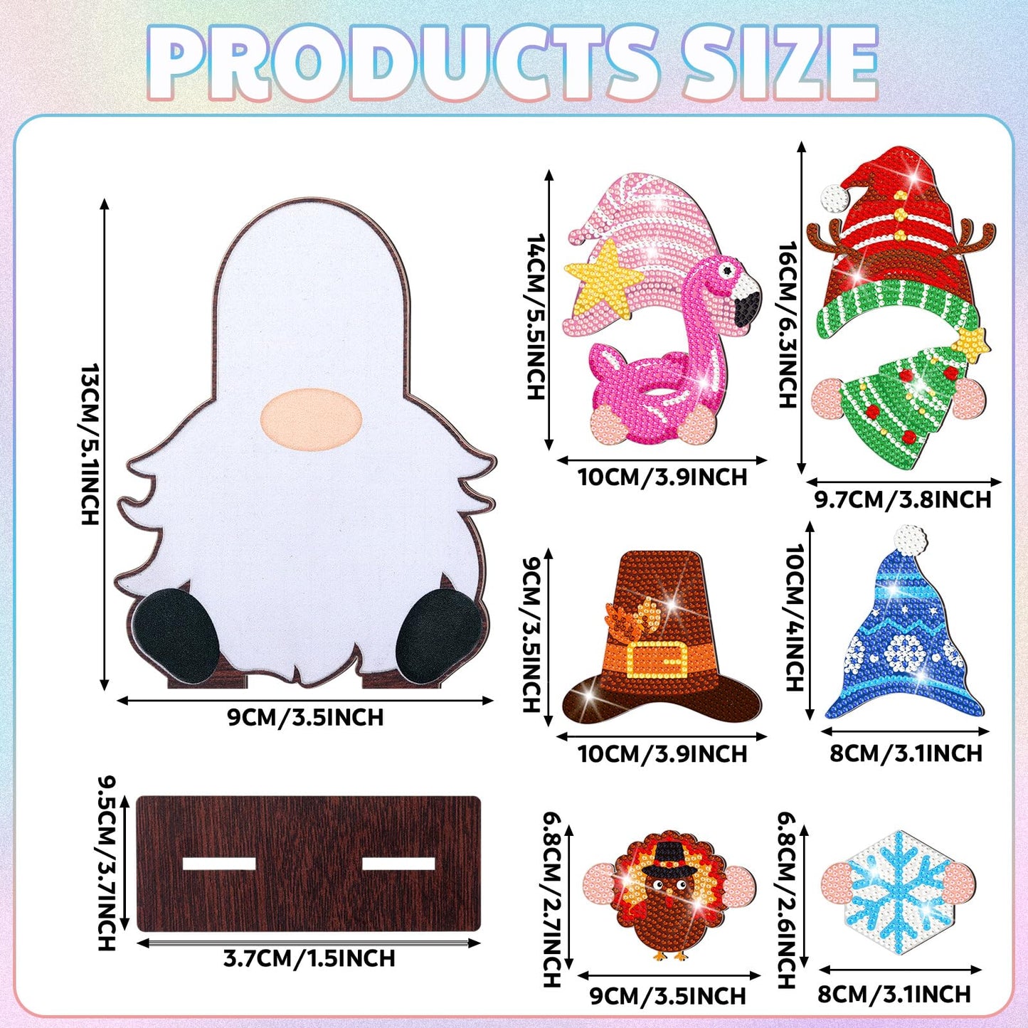 DoubleFill 42 Pcs Summer Diamond Kits 4th of July Interchangeable Wooden Table Decorations DIY Summer Holiday Party Seasonal Tiered Tray Art Decor Diamond Painting Magnets(Gnome)