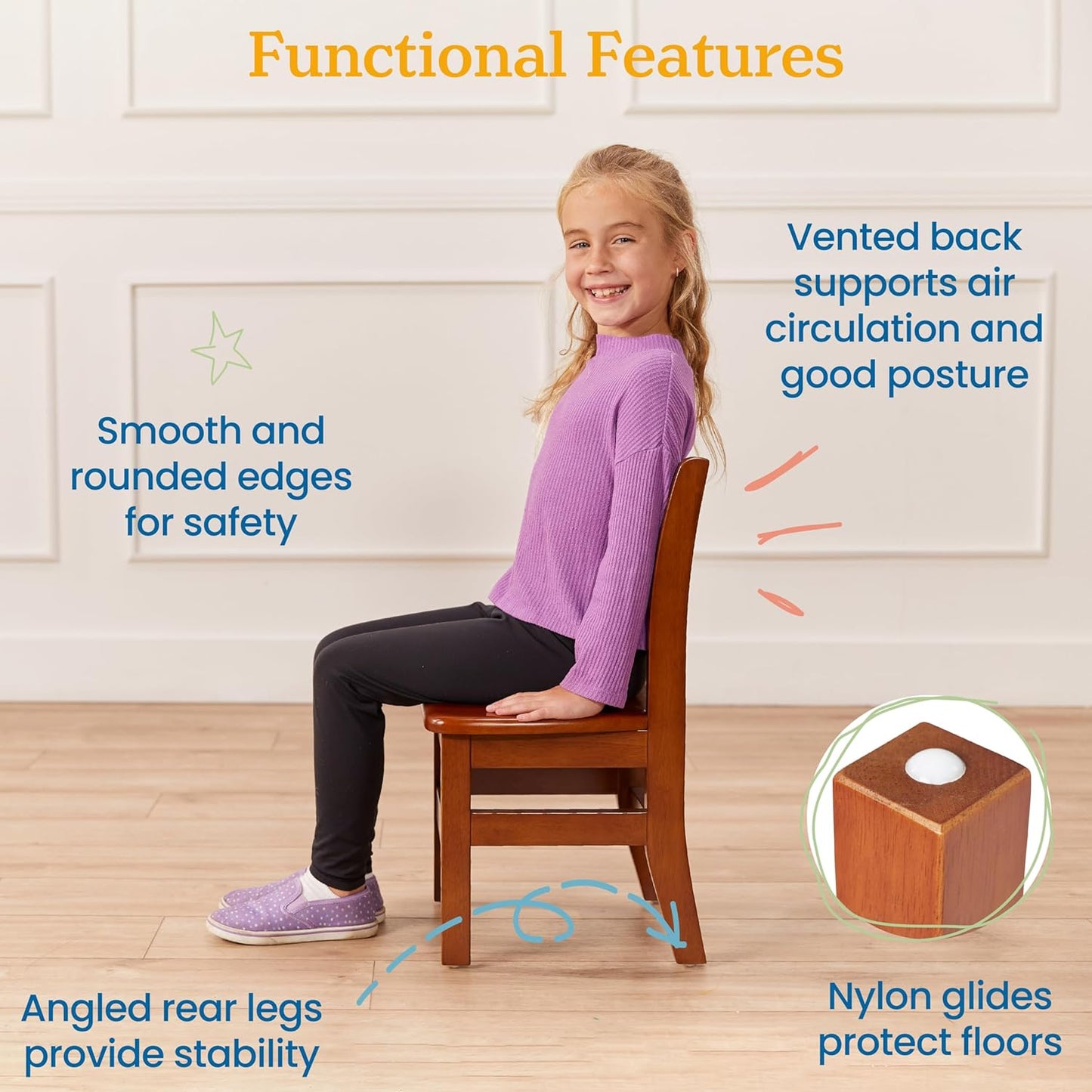 ECR4Kids 24in x 24in Hardwood Table and Chair Set, 12in Seat Height, Kids Furniture, Dark Walnut