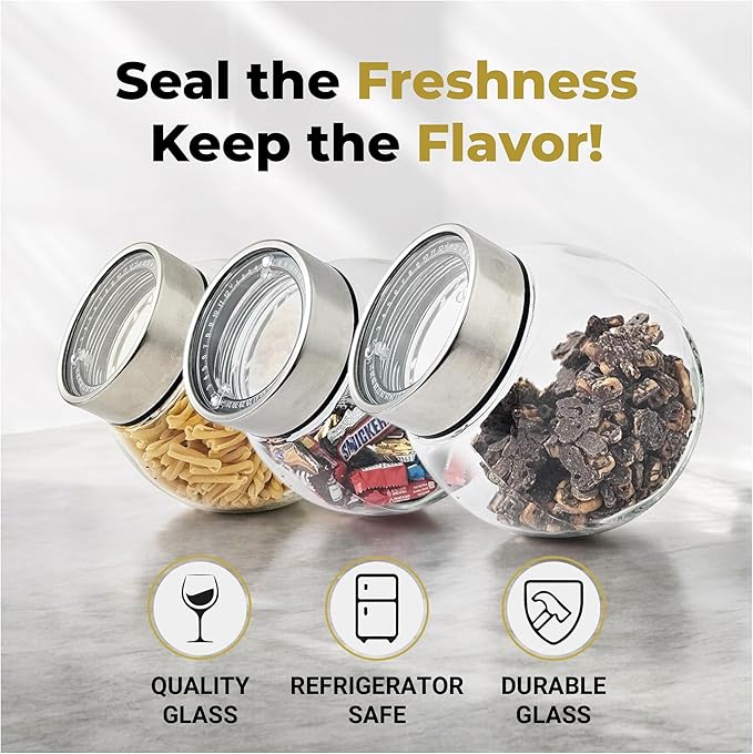 COOKIE JAR WITH LID, GLASS CANDY JAR WITH DATE INDICATOR LID, LARGE GLASS JAR FOR SUGAR, SNACK AND JELLY BEAN, CONTAINER FOR COFFEE, STORAGE FOR DRIED GOODS AND PET TREATS