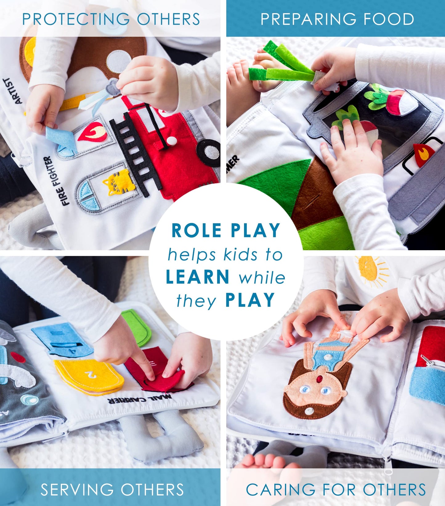 Curious Columbus Quiet Book Fabric Busy Book - Airplane Travel Toys for Kids - Montessori Toy Preschool Activity Books - Fun and Educational Fabric Book