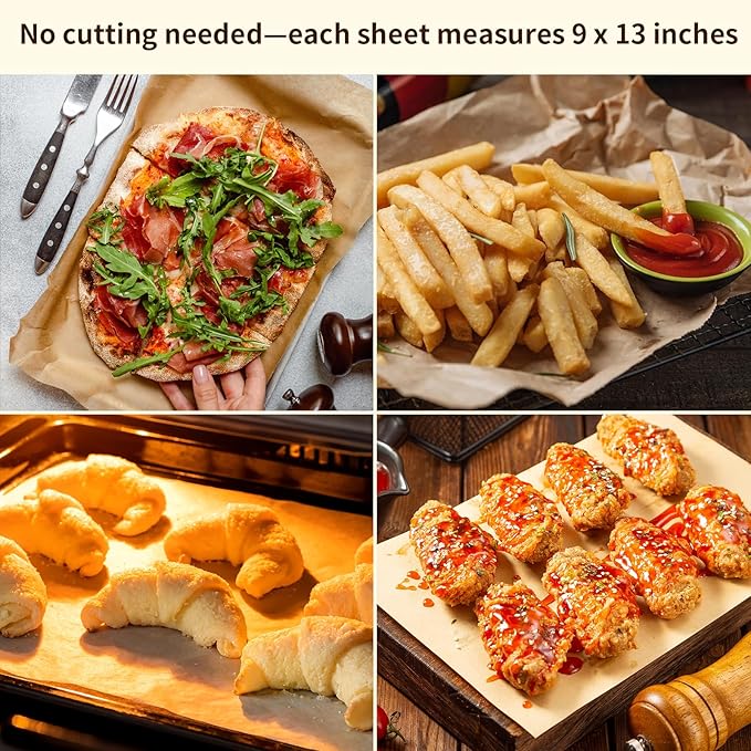 200 Pcs Parchment Paper, 9x13 In Non-Stick Precut Baking Parchment Paper Sheets for Grilling, Baking, Withstands Temperatures up to 450°F, Quarter Sheet Size, 100% Natural Wood Pulp
